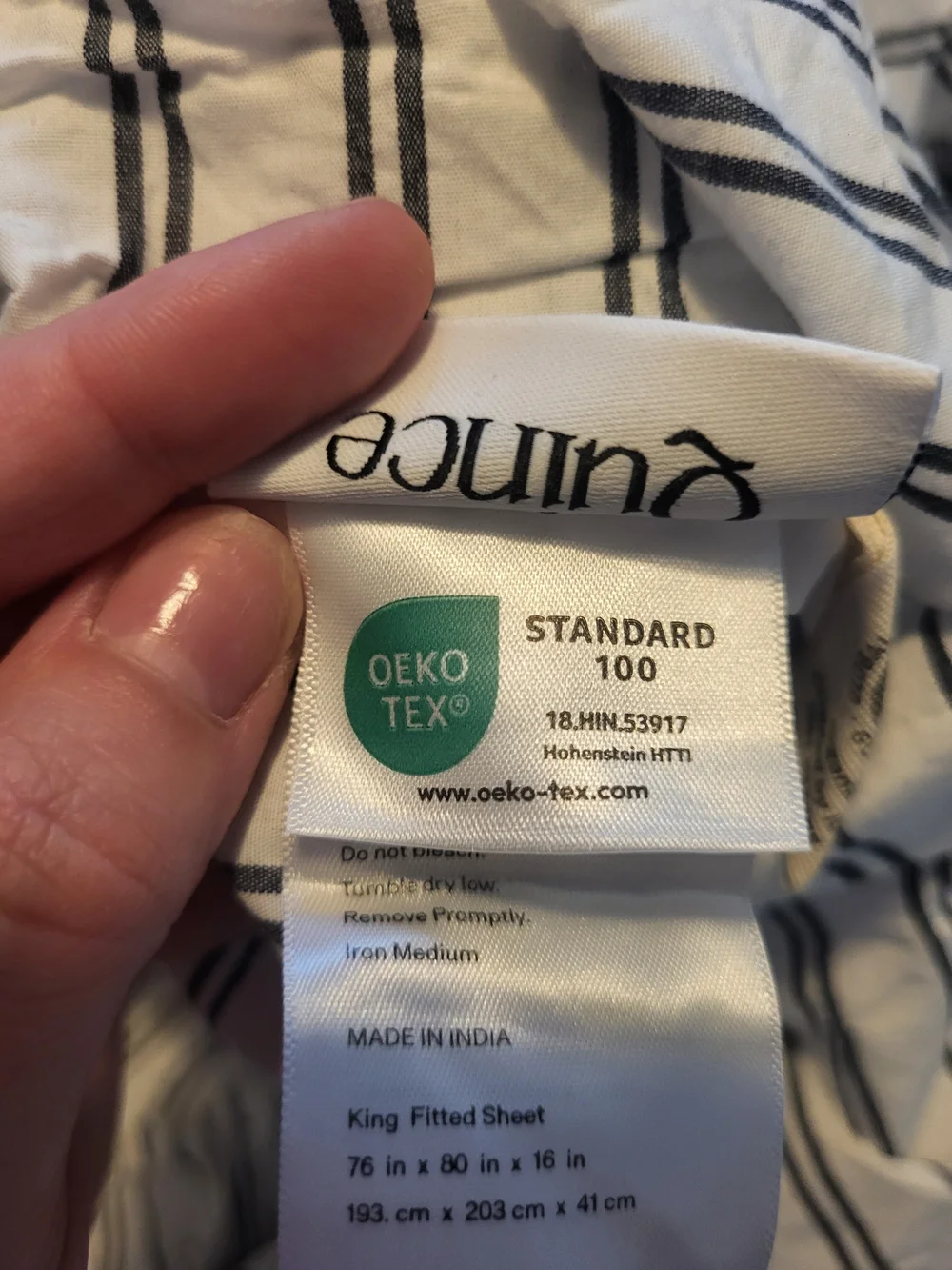 NIB Quince King Organic Crisp Percale Cotton Sheet 5pc Set,Mineral/white Stripes